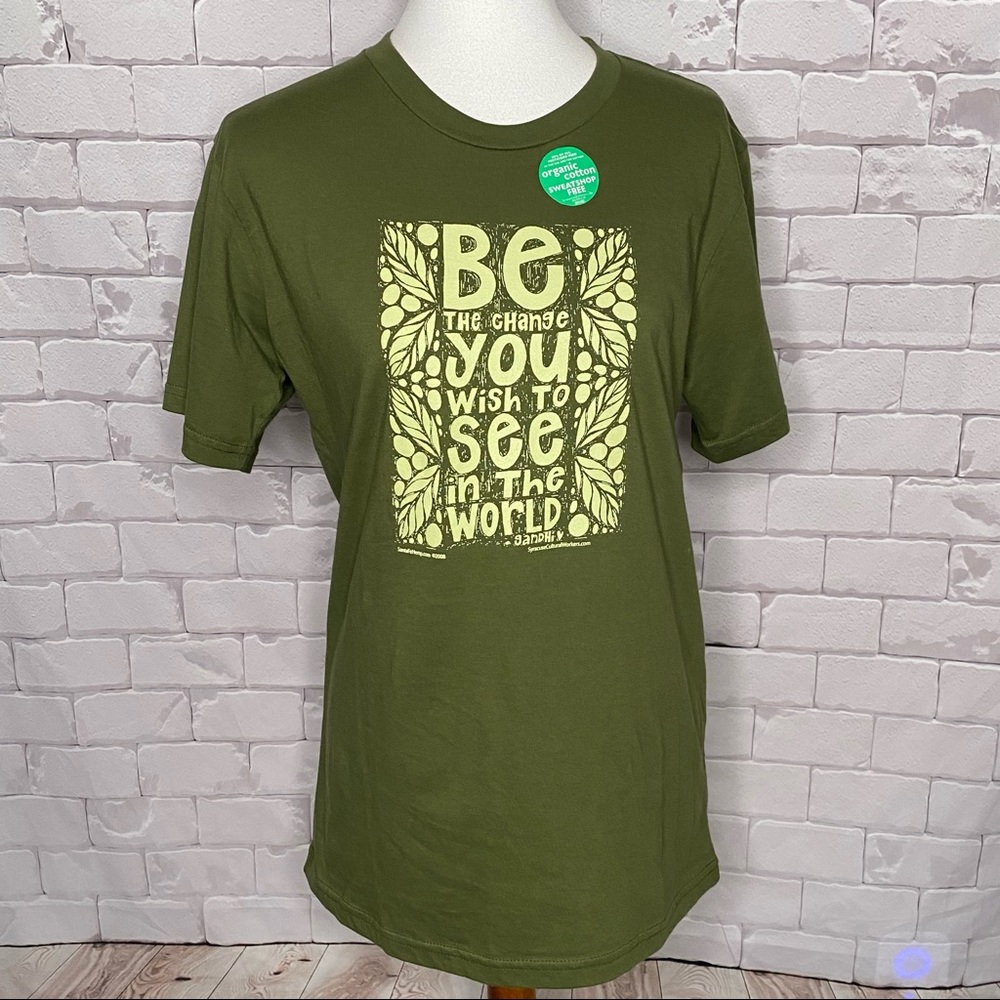 NWT Be The Change Olive Green Organic Tee Size M